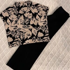 Joie Floral Top and Black Wide Leg Pants Set